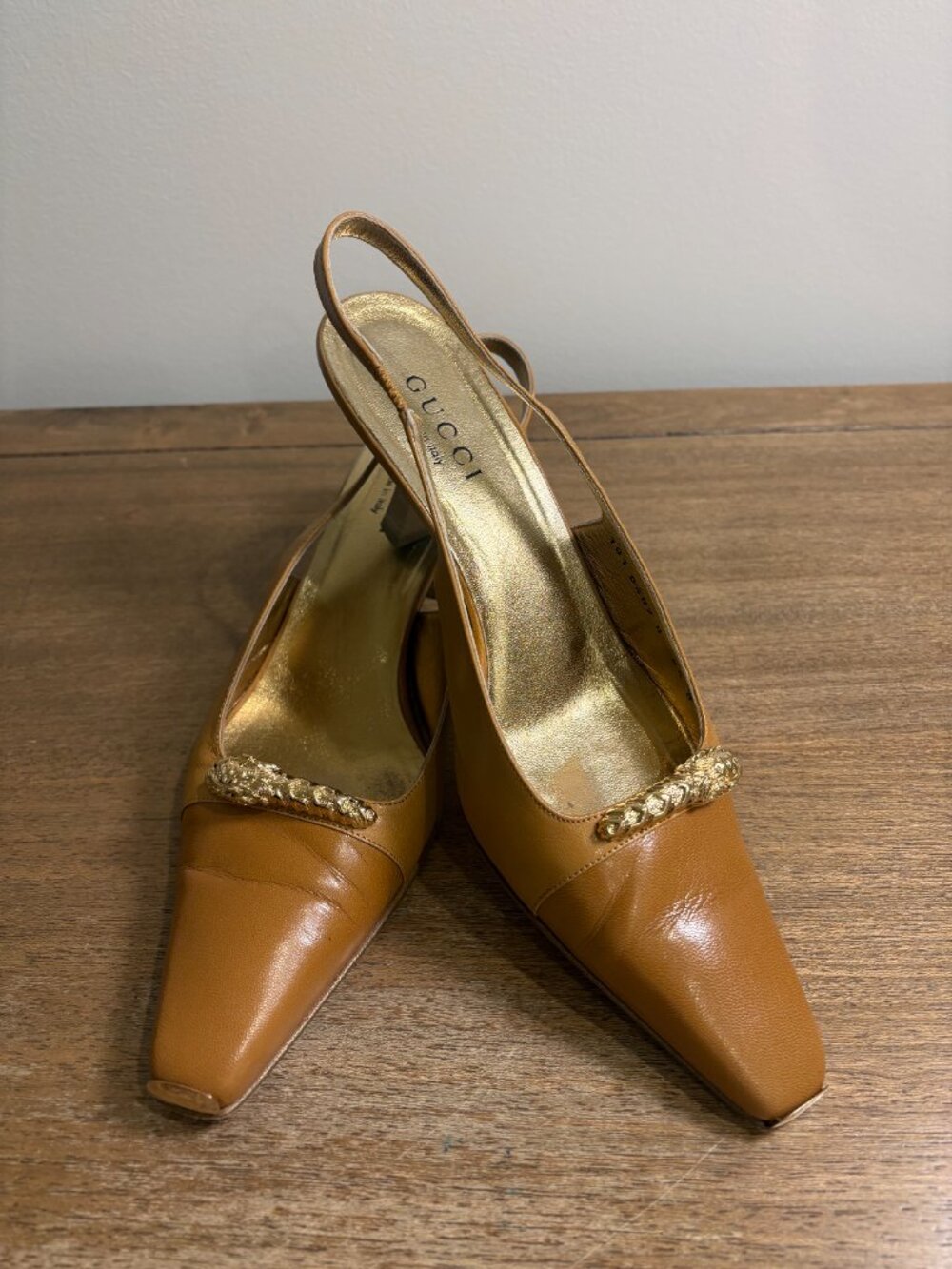 Authentic Gucci Dionysus Dragon leather slingback kitten heels